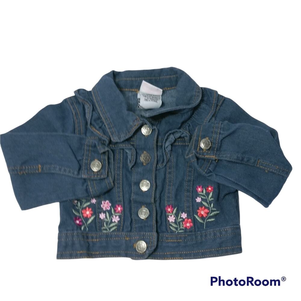 Nannette Kids Denim Button Up Floral Spring Embroidered Jacket 2T